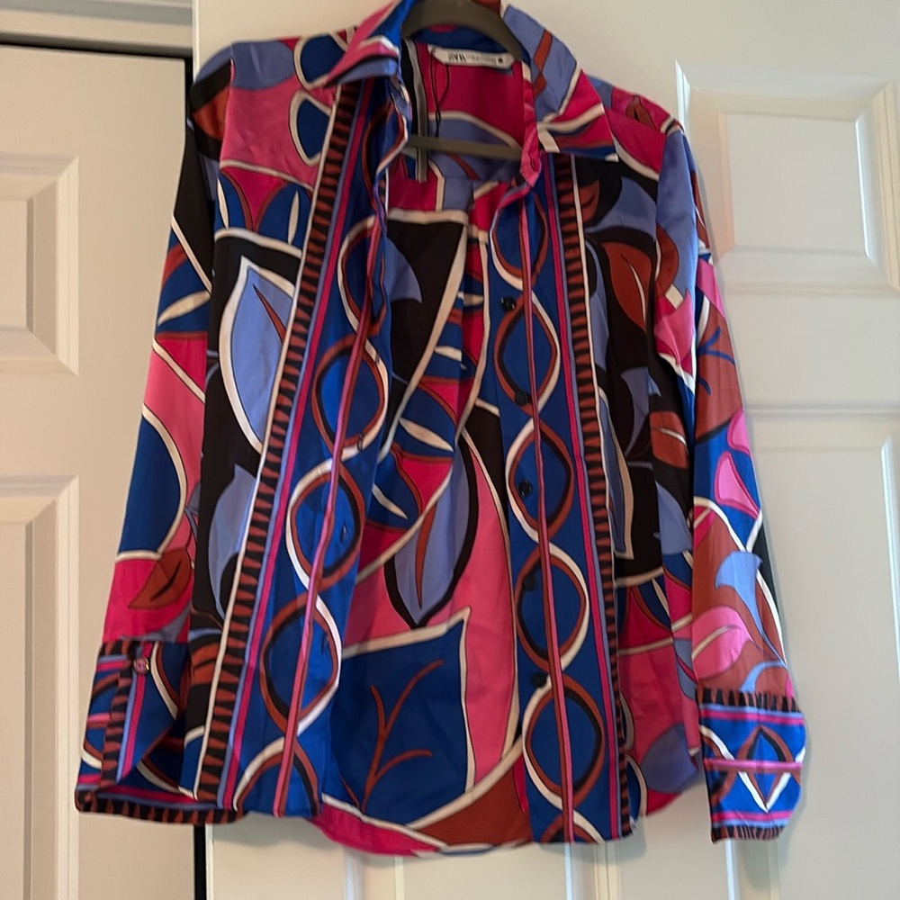 Zara satin printed shirt and top set